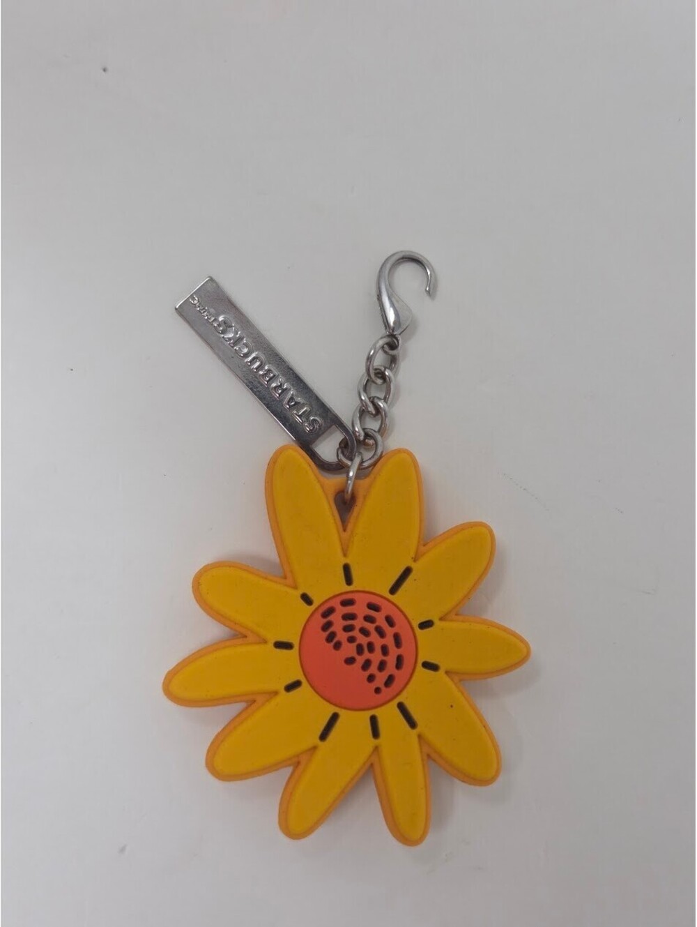 Starbucks Yellow Sunflower Rubber Bag Charm Keychain Silver Tone Broken Clasp